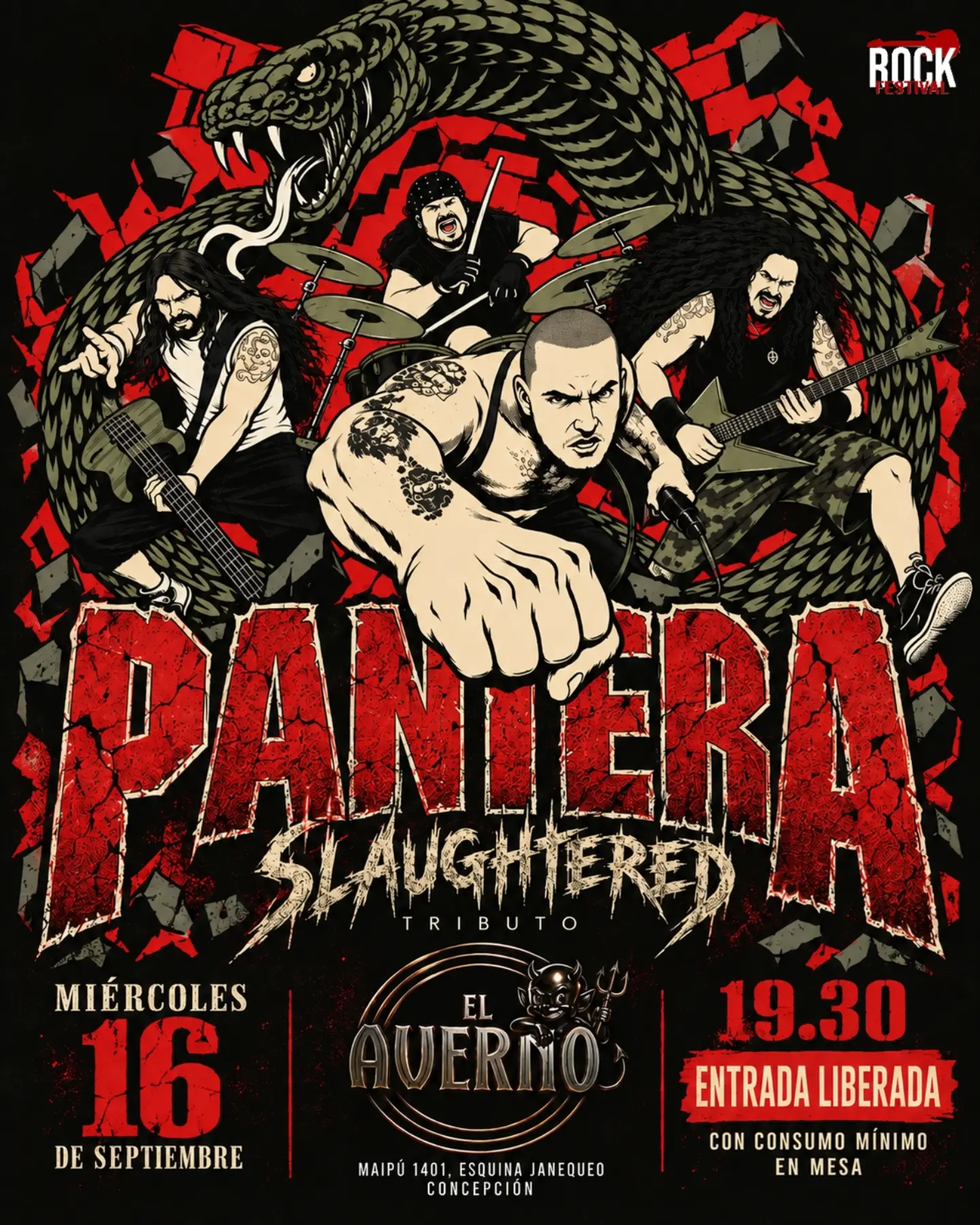 Tributo a Pantera por Slaughtered en vivo en El Averno, Concepción