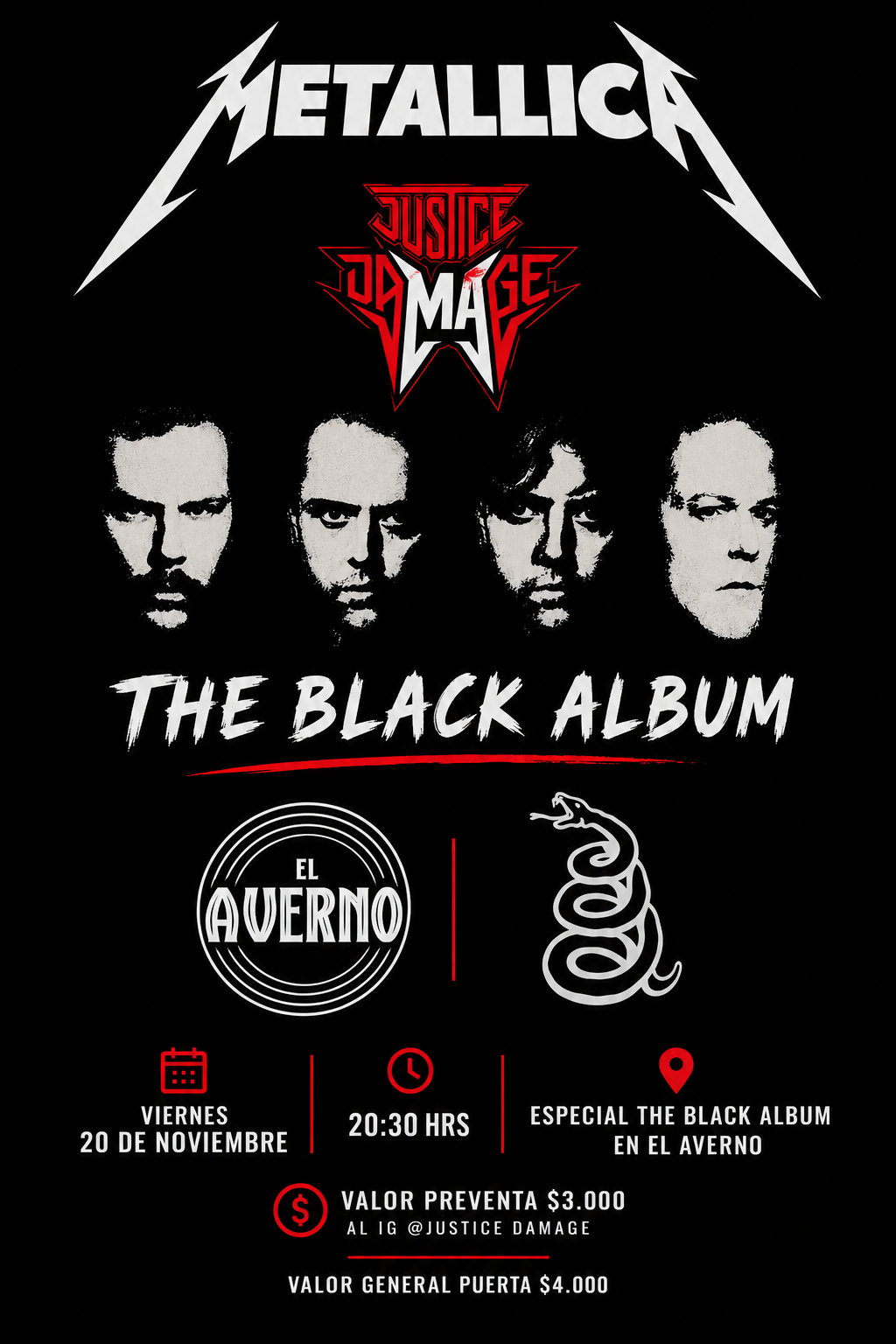 Tributo a Metallica con Justice Damage en El Averno, Concepción
