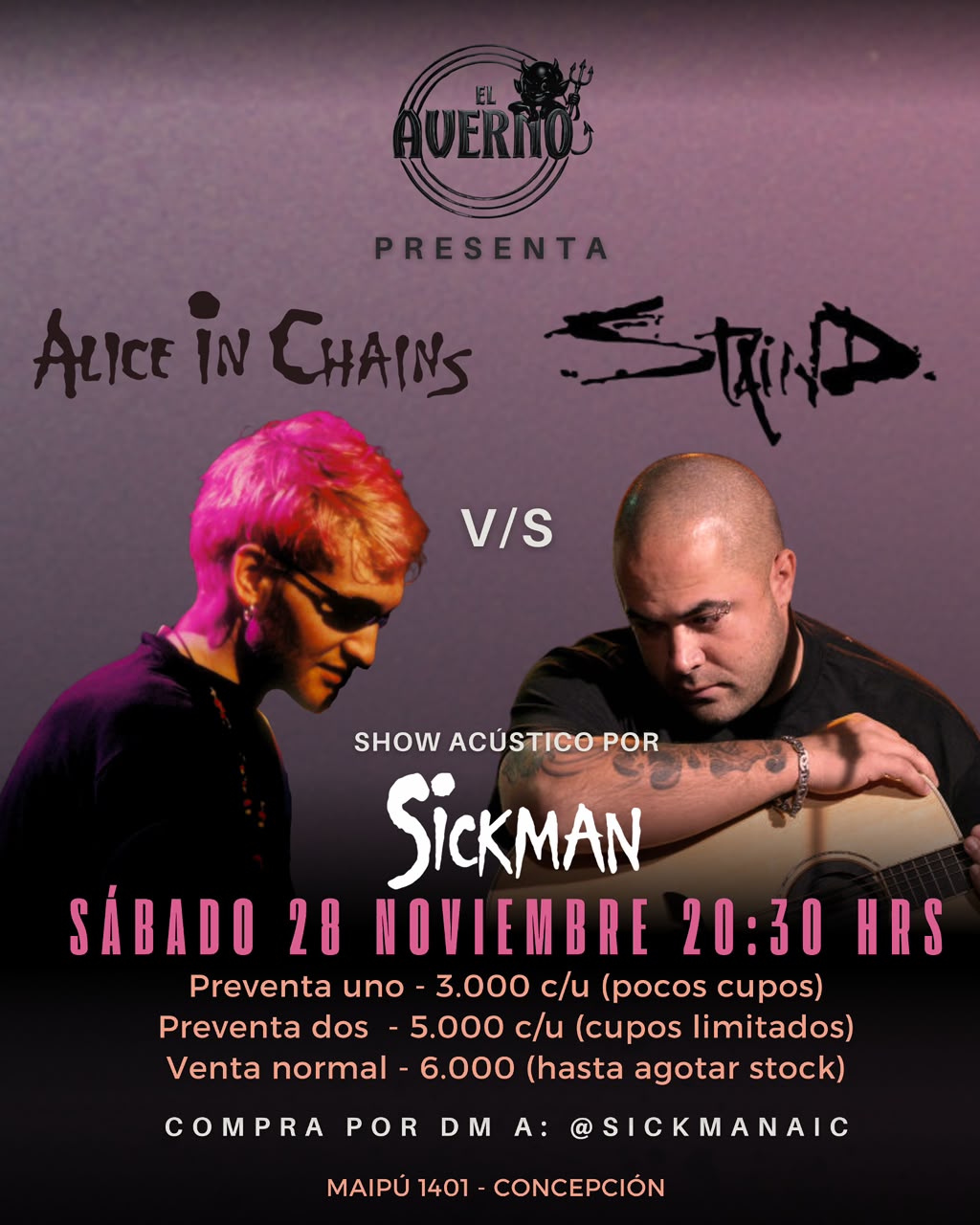 Alice in Chains en tributo doble con Staind y Sickman en El Averno, Concepción